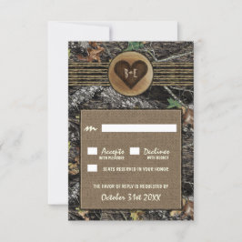 Burlap + gesneden hart Camo bruiloft RSVP Kaarten Kaartje