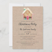 Burlap Gingerbread House Christmas Party Kaart (Voorkant)