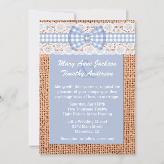 Burlap & Gingham Country bruiloft uitnodiging (Voorkant)