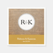 Burlap & Goud Monogrammed Bruiloft Servetten (Voorkant)