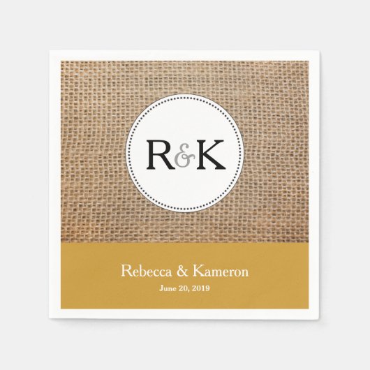 Burlap & Goud Monogrammed Bruiloft Servetten (Voorkant)