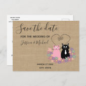 Burlap grappig schattig cartoon katten opslaan de  aankondigingskaart (Voorkant / Achterkant)