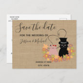 Burlap grappig schattig cartoon katten opslaan de  aankondigingskaart (Voorkant / Achterkant)