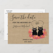 Burlap grappig schattig cartoon katten opslaan de aankondigingskaart (Voorkant / Achterkant)