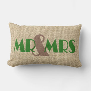Burlap green de heer mrs bruiloft decoratieve kuss kussen