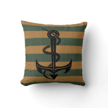 Burlap Green & Tan Stripes met Silhouette Anchor