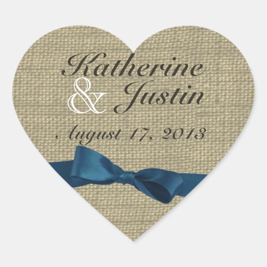 Burlap hart en donkerblauwe boog hart sticker (Voorkant)