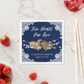 Burlap Harten Kant Rustieke Marine Blauwe Bruiloft Servet (Insitu)