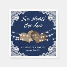 Burlap Harten Kant Rustieke Marine Blauwe Bruiloft