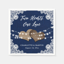 Burlap Harten Kant Rustieke Marine Blauwe Bruiloft Servet