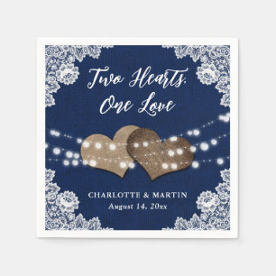 Burlap Harten Kant Rustieke Marine Blauwe Bruiloft Servet
