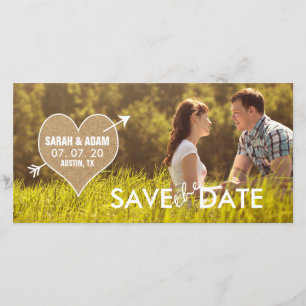 Burlap Heart Rustic Save the Date Photo Card
