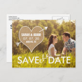 Burlap Heart | Rustiek Save the Date Aankondigingskaart (Voorkant / Achterkant)