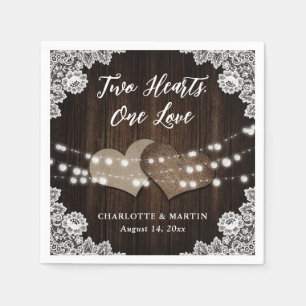 Burlap Hearts Lace Barn Wood Country Wedding Servet