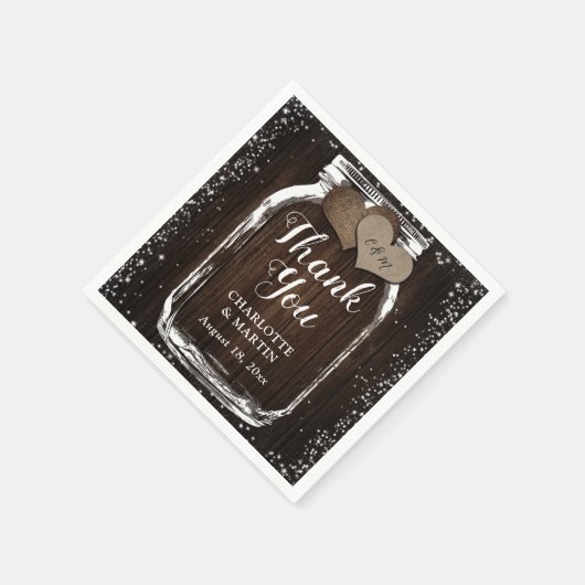 Burlap Hearts Wood Mason Jar Dank u bruiloft Servet (Hoek)