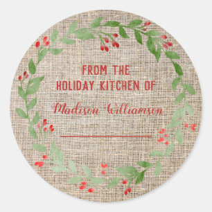 Burlap Holiday Kitchen Canning   Homemade Jam Ronde Sticker