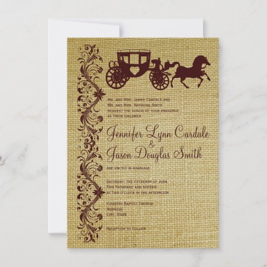Burlap Horse and Carriage Wedding Invitations Kaart (Voorkant)