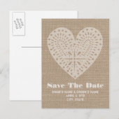 Burlap Inspired Heart Wedding Save the Date Aankondigingskaart (Voorkant / Achterkant)