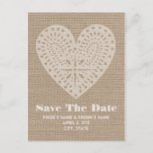 Burlap Inspired Heart Wedding Save the Date Aankondigingskaart (Voorkant)