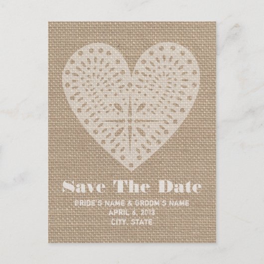 Burlap Inspired Heart Wedding Save the Date Aankondigingskaart (Voorkant)