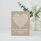 Burlap Inspired Heart Wedding Save the Date Aankondigingskaart (Staand voorkant)