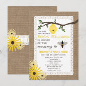 Burlap Inspired Honey Bee Baby shower Kaart (Voorkant / Achterkant)