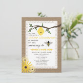 Burlap Inspired Honey Bee Baby shower Kaart (Staand voorkant)