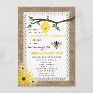 Burlap Inspired Honey Bee Baby shower Kaart