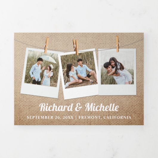 Burlap Ivoor Bloemen Mason Jar String Licht Bruilo Drieluik Uitnodiging (Cover)