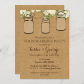 Burlap ivoor rozen Mason Jars huisverwarming Invit Kaart (Voorkant / Achterkant)