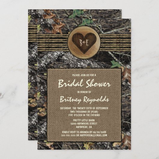 Burlap + Jacht Camo bruids douche uitnodigingen (Voorkant / Achterkant)