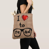 Burlap Jute I Love Read Glasses Name Book Tas (Dichtbij)
