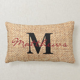 Burlap Jute Rustic Family Name Monogram Pillow Kussen