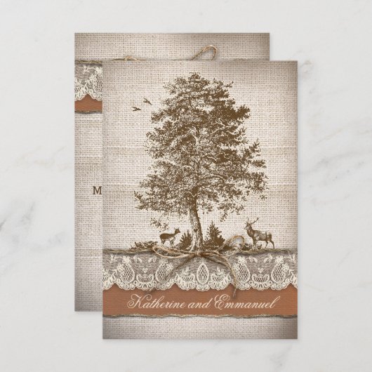burlap kant boom rustieke land bruiloft RSVP kaart (Voorkant / Achterkant)