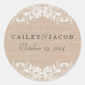 Burlap & Kant Bruiloft Sticker (Voorkant)