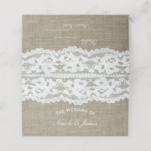 Burlap & Kant Eenvoudige Landelijke Rustieke Huwel Plaatskaartje (Buitenkant ongevouwen)