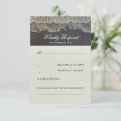 Burlap kant en hout rustieke bruiloft RSVP Kaartje (Staand voorkant)