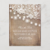 Burlap Kant en String Lights Rustiek Save the Date Aankondigingskaart (Voorkant)