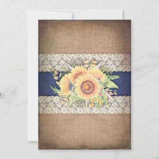 Burlap kant en zonnebloem marine rustieke herfst b kaart (Achterkant)