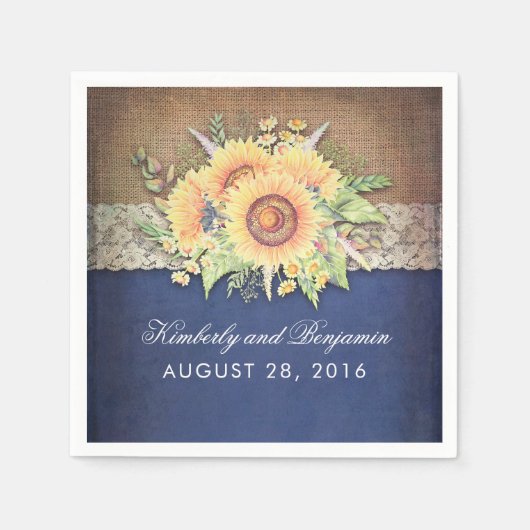 Burlap kant en zonnebloem marine rustieke herfst b servet (Voorkant)