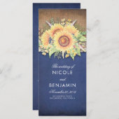Burlap Kant en Zonnebloemen Marine Trouwprogramma' Programmakaart (Voorkant / Achterkant)