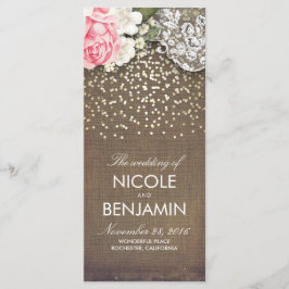 Burlap Kant Goud Confetti Rustieke Trouwprogramma' Programmakaart