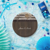 Burlap Kant & Hout Rustiek Romantische bruiloft Bo Papieren Bordje (Feest)