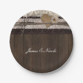 Burlap Kant & Hout Rustiek Romantische bruiloft Bo Papieren Bordje (Voorkant)