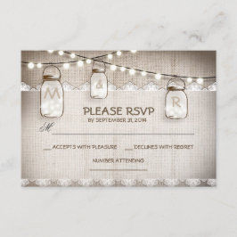 burlap kant lichten & metselaar pot bruiloft RSVP Kaartje