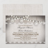 Burlap Kant String Lichten & Gloeilampen Trouwen Kaart (Voorkant / Achterkant)