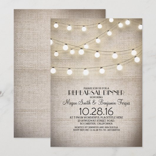 Burlap kant string lichten rustieke repetitie dine kaart (Voorkant / Achterkant)