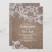 Burlap Kant zilver glitter rustieke Quinceanera Kaart (Voorkant / Achterkant)