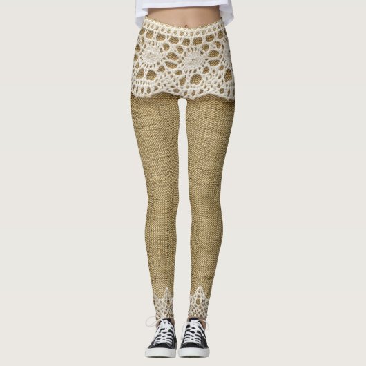 Burlap, kantstof textuur. leggings (Voorkant)