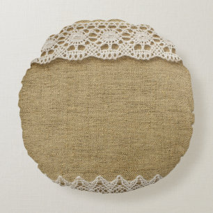 Burlap, kantstof textuur. rond kussen